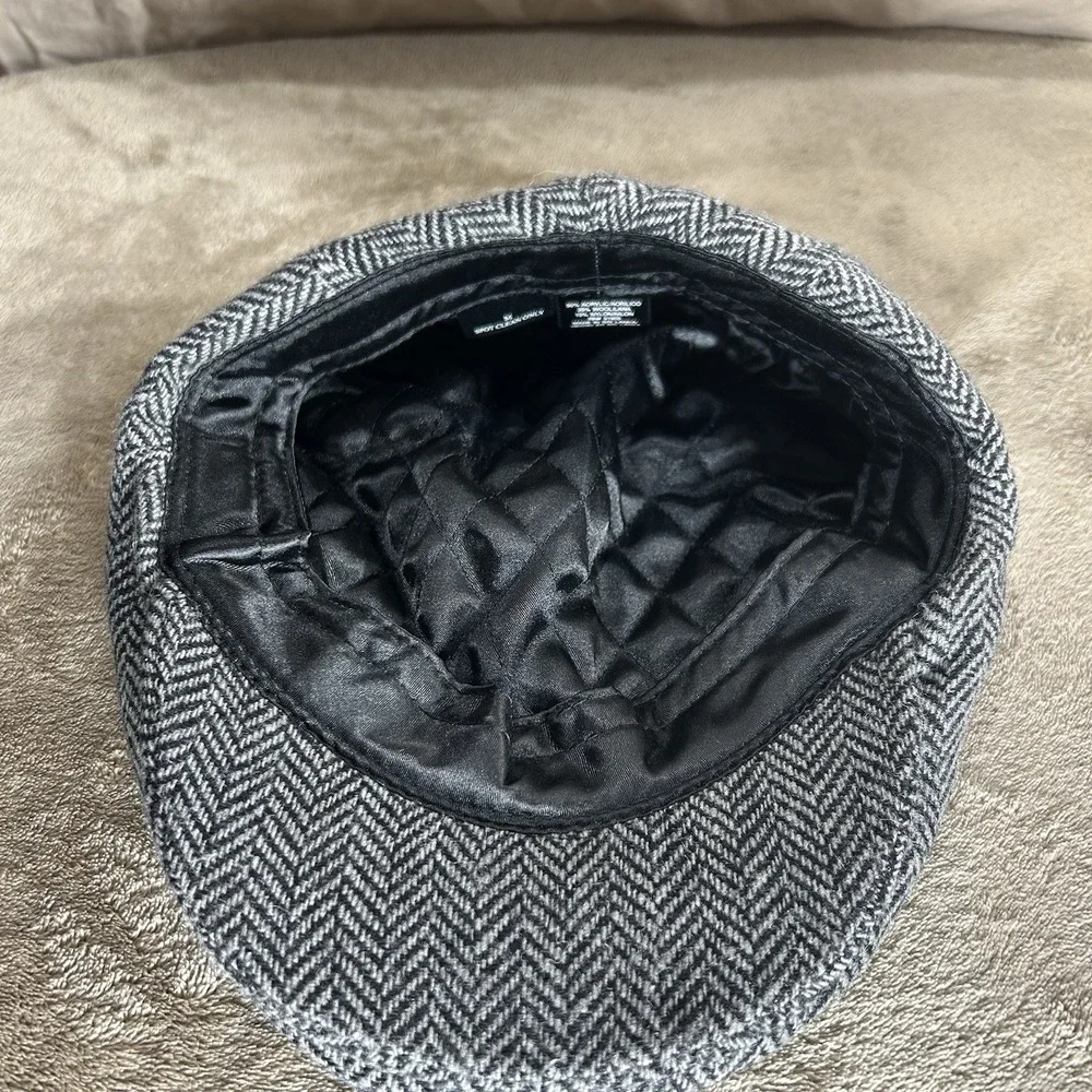 Men's Classic Grey Herringbone Flat Cap - Wool Blend Newsboy Hat - Size M
